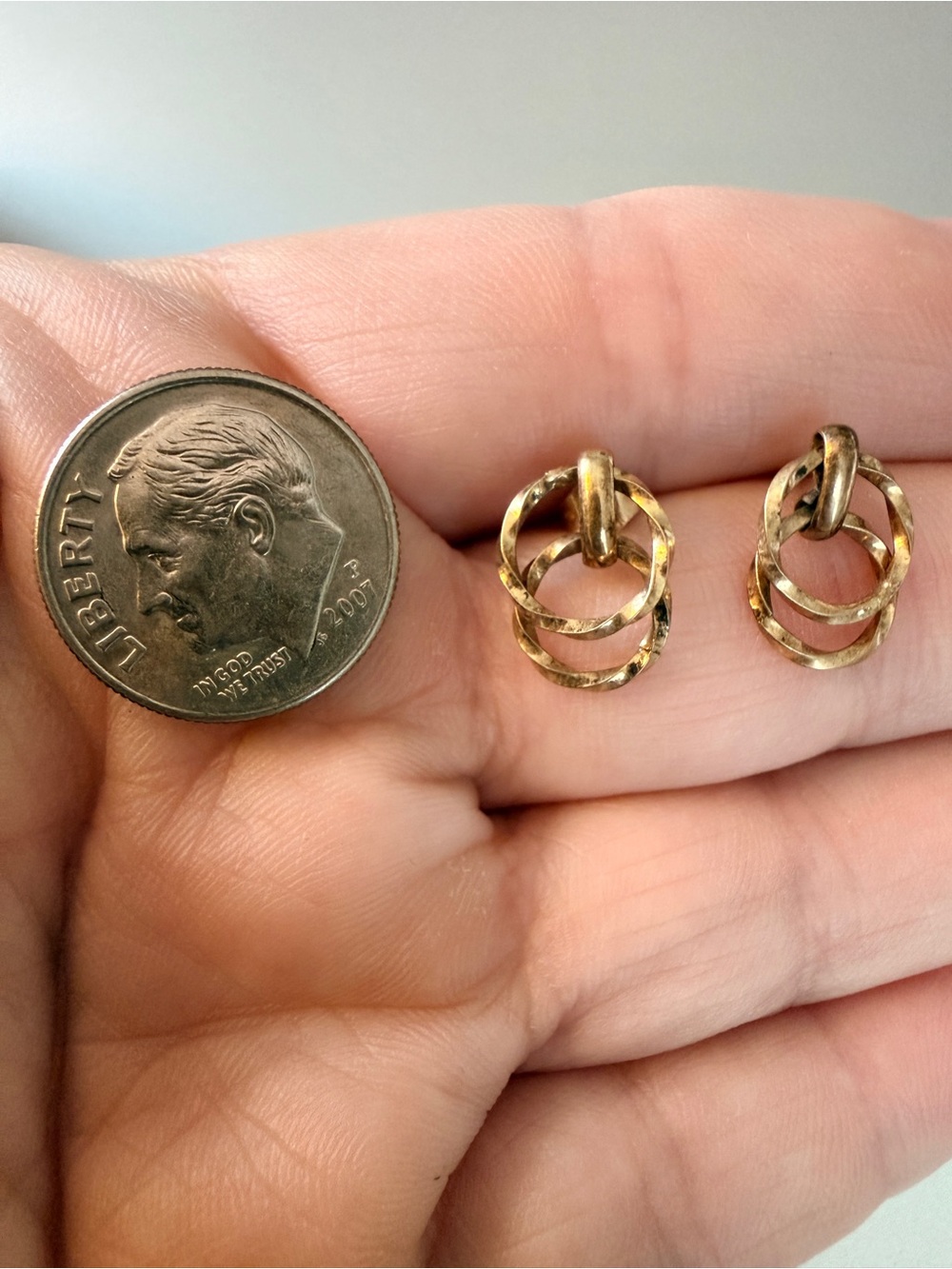 14k Gold Dangle Earrings - double hoop design - Picture 5 of 5